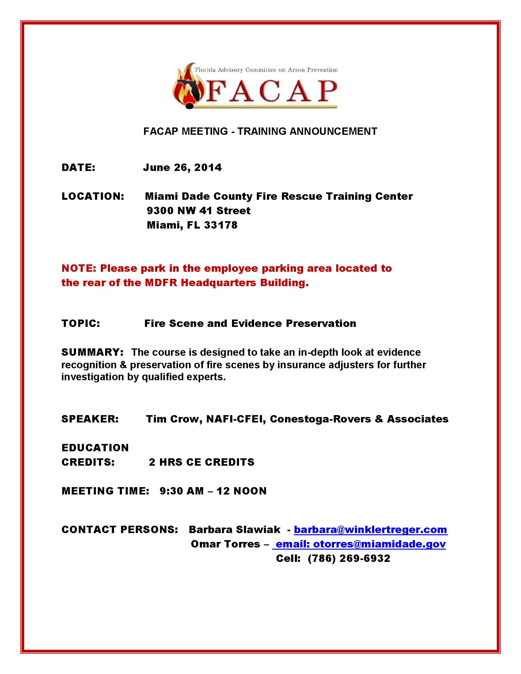 FACAP-Meeting  Announcement - June 26 2014